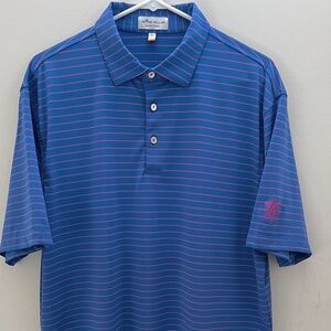 Peter Millar Crown Sport Men's Summer Comfort Polo Size L Blue w/pink stripe